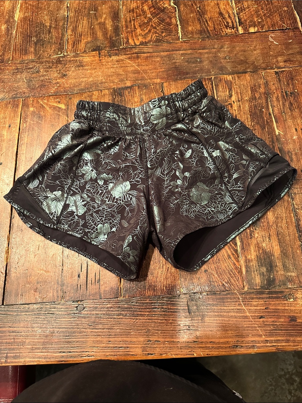 lululemon athletica Black Floral Athletic Shorts-Size 2